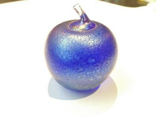 Heron Glass Blue Iridescent Apple Paperweight