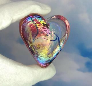 Dichromic Glass Heart Paperweight Robert Held Canada Signed Rhag Tagged 2.  5”