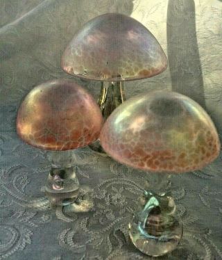 Heron Glass Set Of Three Pink Mushrooms With Gift Box - Labels On Bases - Uk