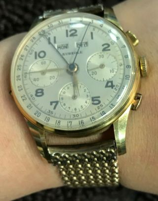 Aureole Chronograph 18k 750 Gold Triple Date Watch From The 50 