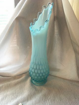 Vintage Fenton Blue Opalescent Hobnail Swung Vase