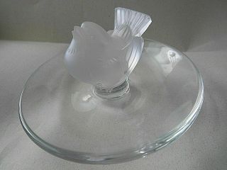 Lalique Pinson Sparrow Bird Crystal Opaque Ring Holder Dish Tray Signed France