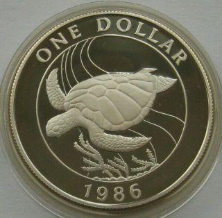 Bermuda 1 Dollar 1986 Wwf Green Turtle Silver Proof Coin