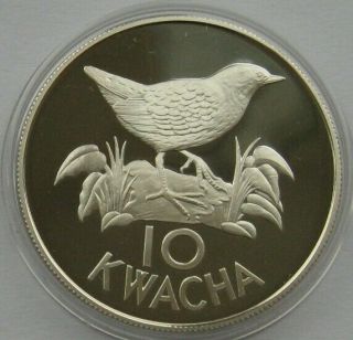 Zambia 10 Kwacha 1986 Wwf White Winged Flufftail Silver Proof Coin
