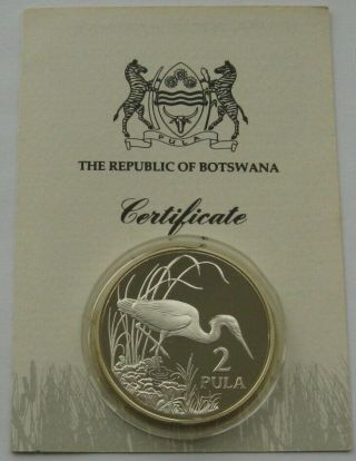Botswana 2 Pula 1986 Wwf Slaty Egret Silver Proof Coin