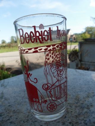 Vintage Beekist Honey Circus Red Swanky Swig Drinking Juice Glass Giraffe Lion