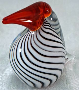 Murano Art Glass Black White Striped Red Beak Bird Toucan Puffin Paperweight