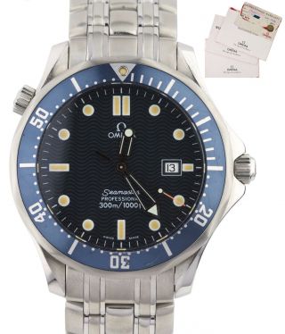 Omega Seamaster Professional 300m 2541.  80 Blue Wave Quartz 41mm Watch W/ Papers