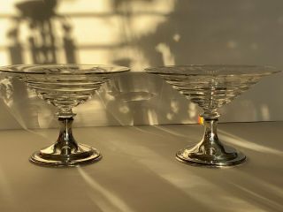 Hawkes Sterling Etched Glass,  Pedestal Compote Bowl,  Pair (2)