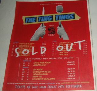 The Ting Tings - Tour Dates 2008/09 - Music Advert Poster 30 X 24.  5cm