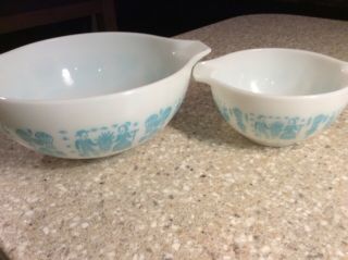 Vtg Pyrex Amish Butterprint Turquoise Cinderella Mixing Bowls 441 & 443 2 1/2