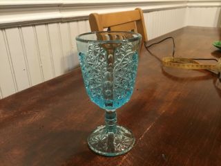 Vintage Pressed Glass L.  G.  Wright,  Blue Daisy Button Goblet