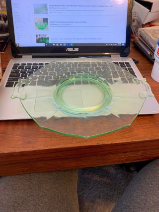 Vintage Green Depression Glass Platter 12” Diameter