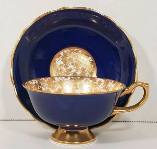 Hammersley Teacup Saucer Set - Bone China - Gold Gilt - Cobalt - Made In England