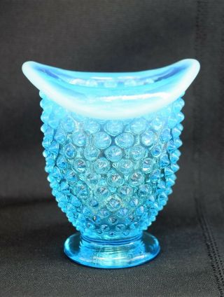 Vintage Fenton Blue Opalescent Hobnail Flared Vase 3 1/4 "