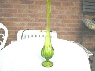 Viking Glass Green Swung Stretch Circular Base Pedestal Bud Vase