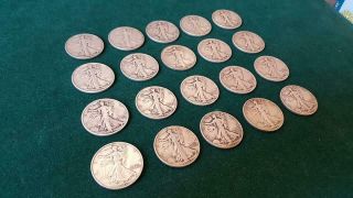 ROL OF 20 WALING LIBERTY HALF DOLLARS $10 FACE VALUE 90 SILVER COINS 3