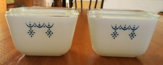 Vintage Pyrex Snowflake Garland 501 Refrigerator Dishes Qty 2 W/ Lids