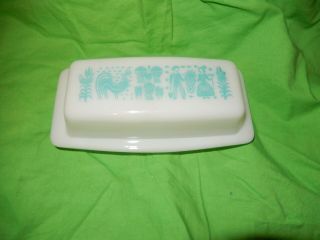 Vintage Pyrex Amish Butterprint Butter Dish With Lid Turquoise/white Farmer