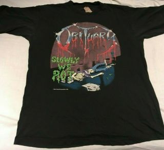 Obituary - Slowly We Rot - T - Shirt - Xl 1990 Vintage
