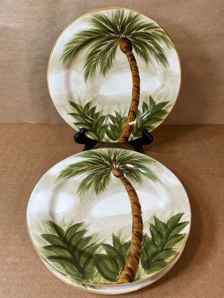 Kona Tabletops Lifestyles 4 Hand Painted Palm Tree Design 8 3/4” Plates In Euc