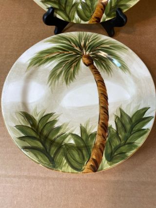 Kona Tabletops Lifestyles 4 Hand Painted Palm Tree Design 8 3/4” Plates In EUC 2