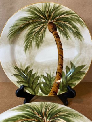 Kona Tabletops Lifestyles 4 Hand Painted Palm Tree Design 8 3/4” Plates In EUC 3