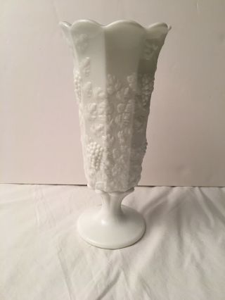 Vintage Westmoreland White Milk Glass Paneled Grape Vase With Scalloped Edge Top