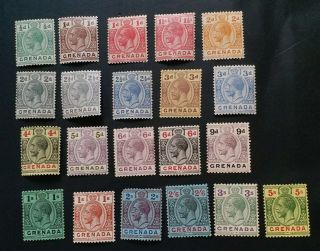 Grenada 1921 0.  5d To 5s Sg 112 - 133 Sc 91 - 111 Mlh/mh