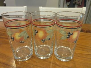 Vtg Corning Corelle Abundance Fruit 6 " Tall Tumblers Drinking Glasses Set Of 3