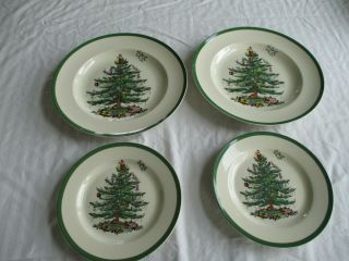 Set Of 4 Spode Christmas Tree Dinner Plates (england) 10 3/4”