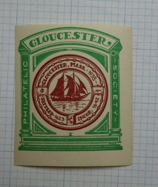 1935 Gloucester Philatelic Society Ma Souvenir Label Ad