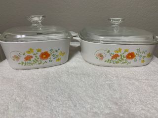 Vintage Corning Ware Wildflower 2 Quart And 1 1/2 Quart Casserole With Lids