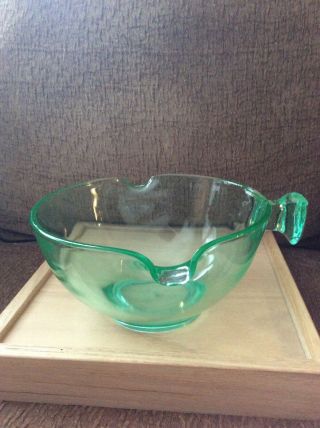 Vintage D & B Vaseline Glass Batter Bowl W Handle And 2 Pour Spouts