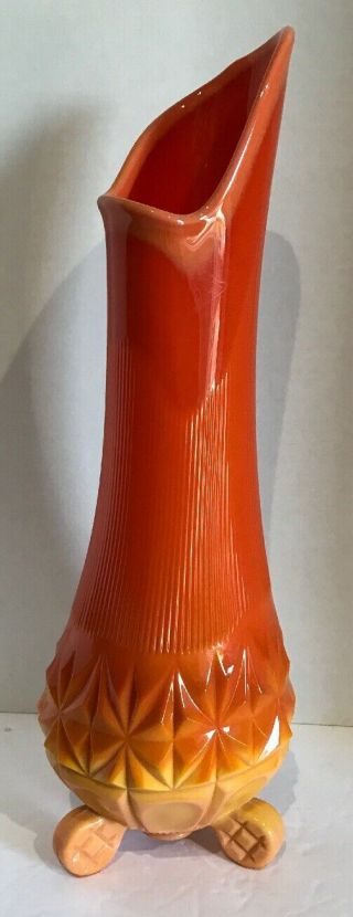 Vintage Art Glass Swung Vase Le Smith Bittersweet Orange Slag 16.  5” Mcm