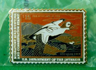 1992 Migratory Bird Hunting Stamp Enamel Pin W/spectacled Eider Duck 15