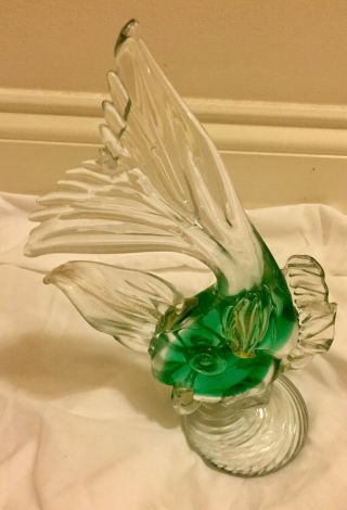Vintage Murano Glass Fish Sculpture Blue Green With Gold Flecks