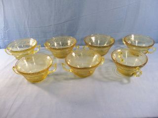 Set Of 7 Federal Glass Patrician Spoke Amber Depression Glass Cream Soup Bowls