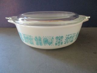 Vintage Pyrex White W/ Turquoise Butterprint 1 Pt Casserole Dish W/ Lid 471