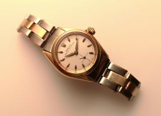 Rolex Oyster Perpetual Solid 18k Rose Gold With Two Tone Bracelet.  6509 6504 50s