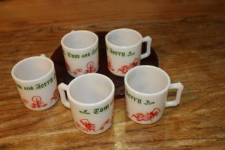 Vintage Hazel Atlas Tom And Jerry Milk Glass Christmas Mugs Set Of 5