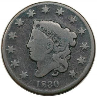 1830 Coronet Head Large Cent,  Scarce Medium Letters,  N - 6,  R4,  G - Vg