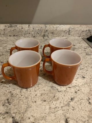 Set Of 4 Vintage Corelle Corning Burnt Orange Cinnamon Coffee Mugs