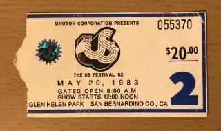 1983 Us Festival Metal Day Concert Ticket Stub Van Halen Motley Crue Scorpions