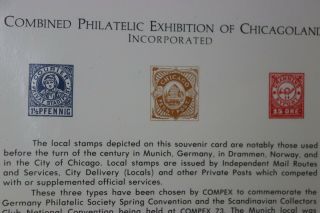 Compex Chicago Penny Post Local 1973 Philatelic Souvenir Card Germany Norway
