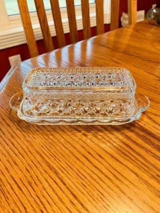 Vintage Anchor Hocking Clear Glass Wexford Pattern Covered Butter Dish