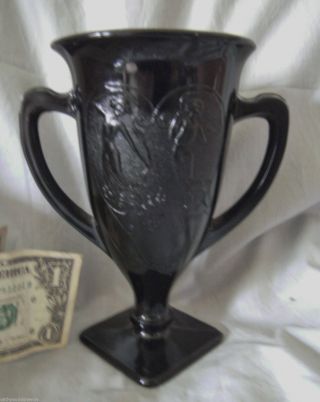 Vintage L.  E Smith Black Amethyst Dancing Nymph Girls Loving Cup Vase 1940 