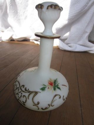 Antique Victorian Perfume Bottle/decanter,  Milk Glass,  Hand - Painted,