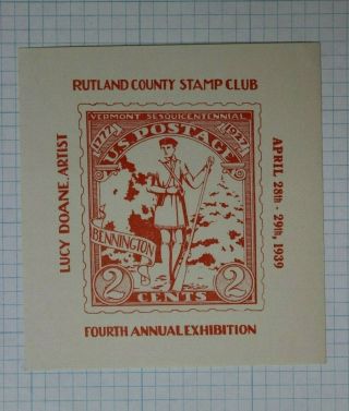 1939 Rutland County Stamp Club Us Postage Philatelic Souvenir Label Ad