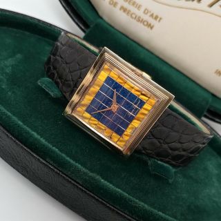 Lucien Piccard 14k Gold Vintage Watch Rare Lapis Tiger Eye Cloisonné Dial